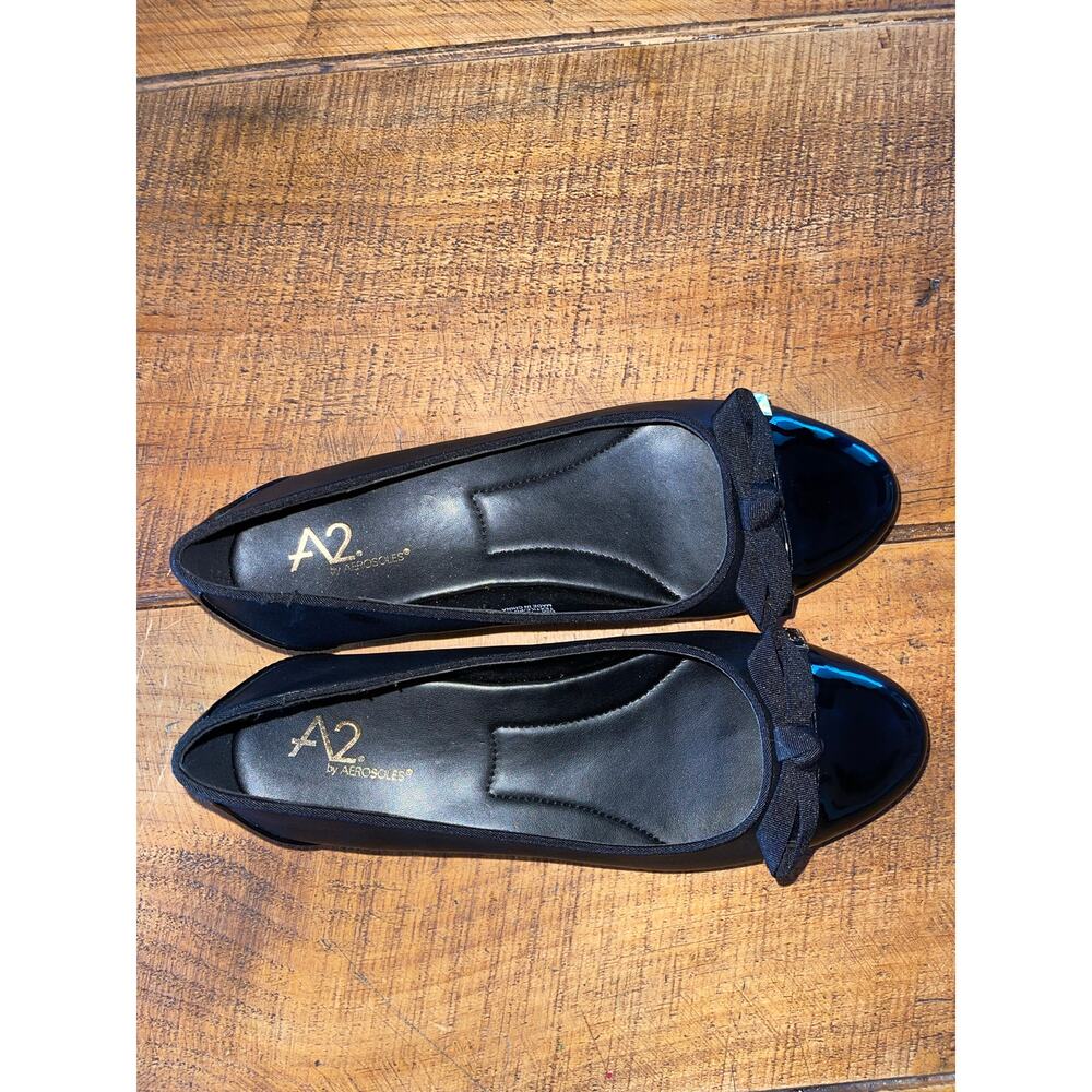 Womens A2 by Aerosoles Black Ballet Flats Cap Toe Bow Detail Size 6‎ - Picture 3 of 10